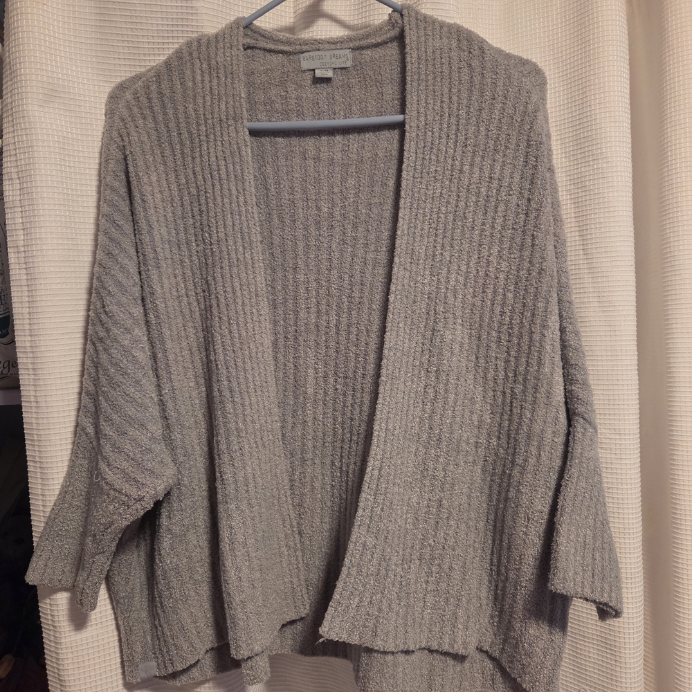 Barefoot Dreams Ribbed Gray Cardigan